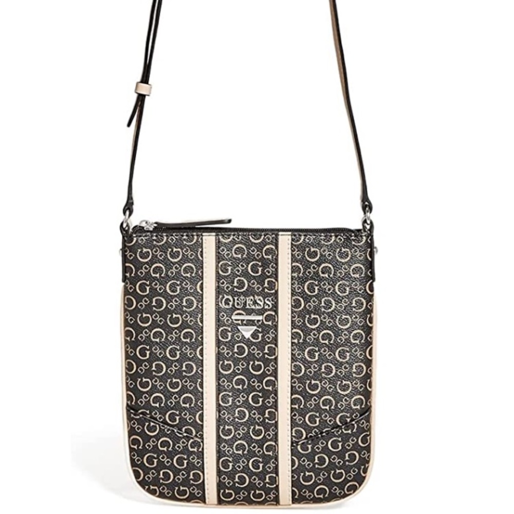 GUESS Logo Faux Leather Crossbody Brown Tan Nichols Bag NWT